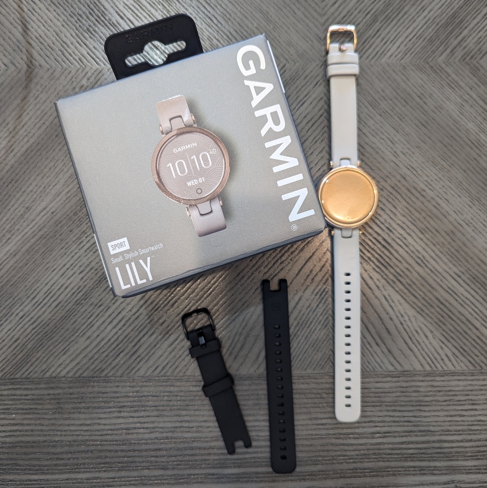 Garmin Lily Sport Smartwatch with accessories